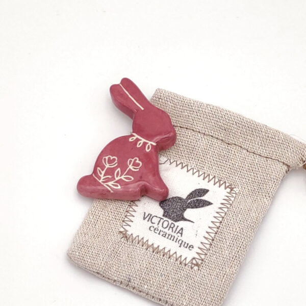 Magnet décoratif en céramique rose en forme de lapin