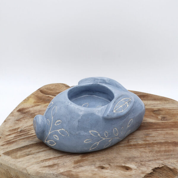 Bougeoir bleu en céramique en forme de lapin
