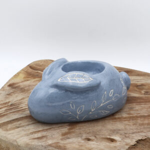 Bougeoir bleu en céramique en forme de lapin