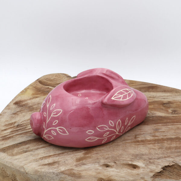 Bougeoir rose en céramique en forme de lapin