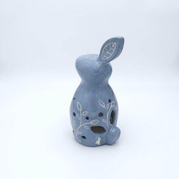 Photophore en céramique bleu en forme de lapin