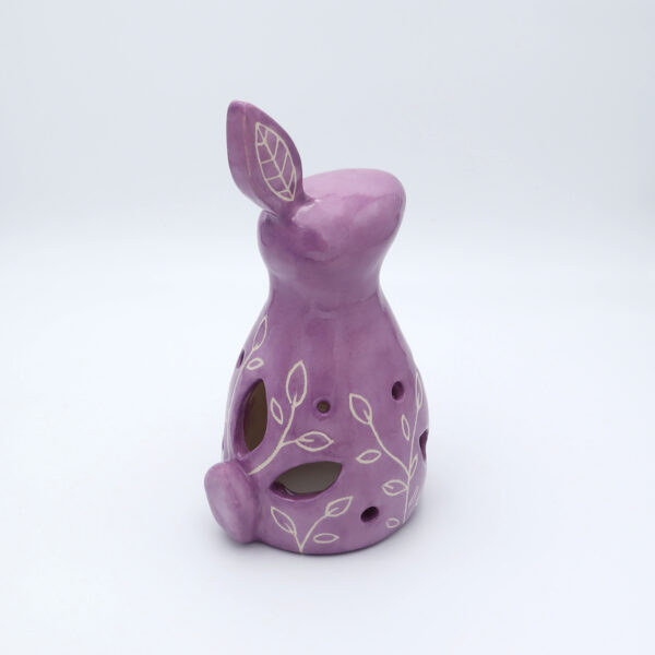 Photophore en céramique couleur lilas en forme de lapin
