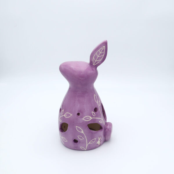 Photophore en céramique lilas en forme de lapin