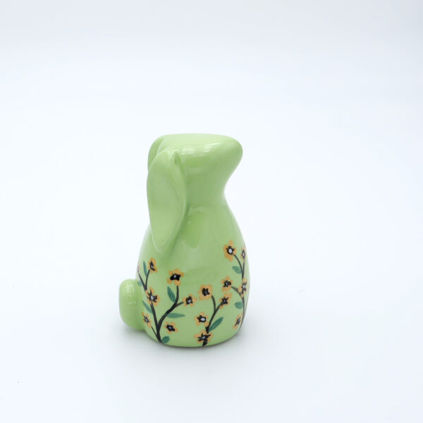 Petit lapin vert en céramique fleuri peint à la main