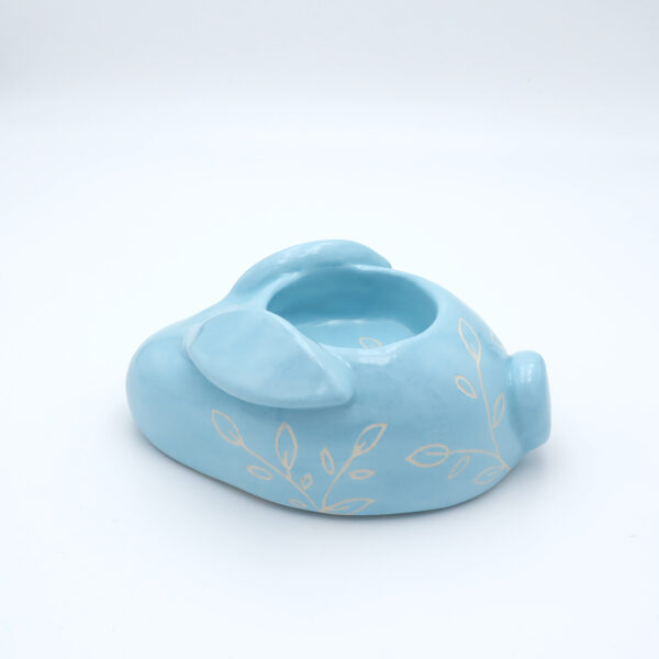 Bougeoir bleu en céramique en forme de lapin