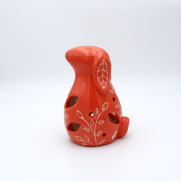 Photophore en céramique en forme de lapin orange