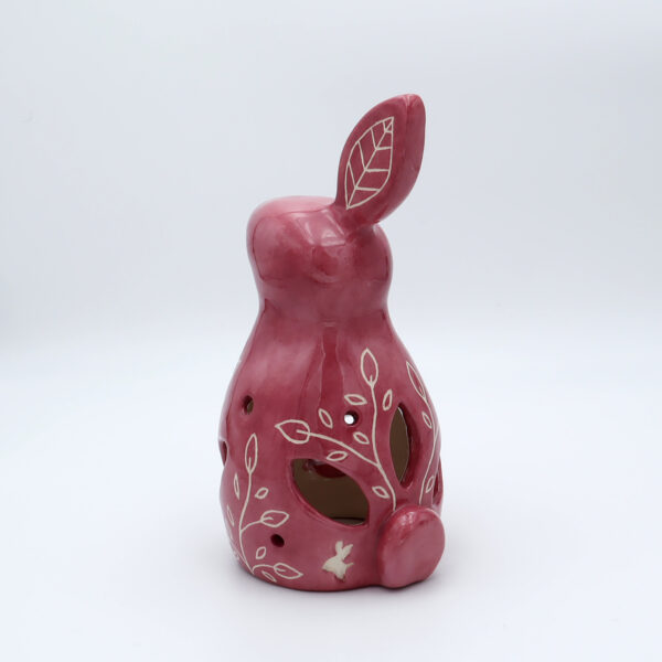 Photophore en céramique en forme de lapin rose