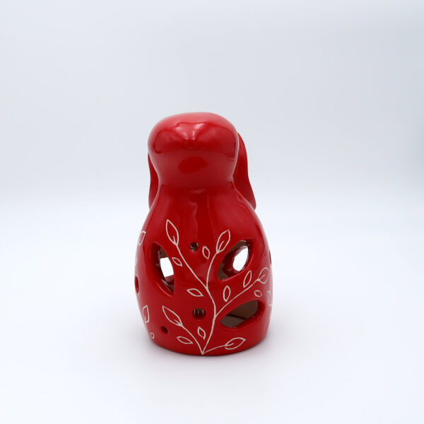 Photophore en céramique en forme de lapin rouge