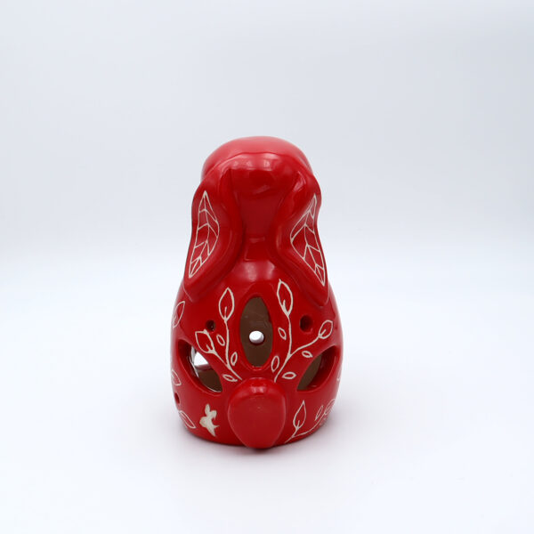 Photophore en céramique en forme de lapin rouge
