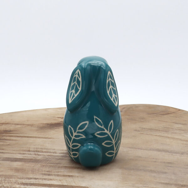 Petit lapin vert bleu en céramique