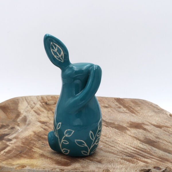 Petit lapin en céramique bleu vert