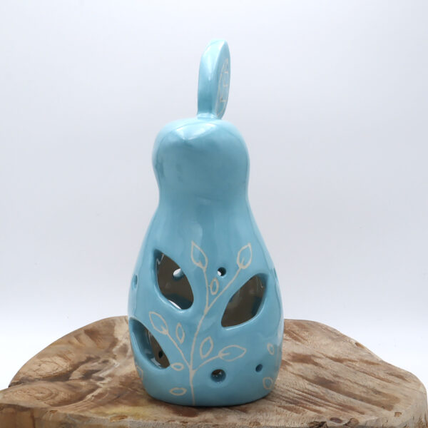 Photophore bleu en céramique en forme de lapin