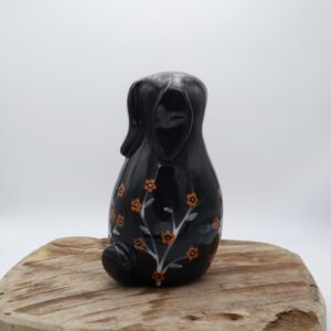 Lapin en céramique fleuri gris et orange