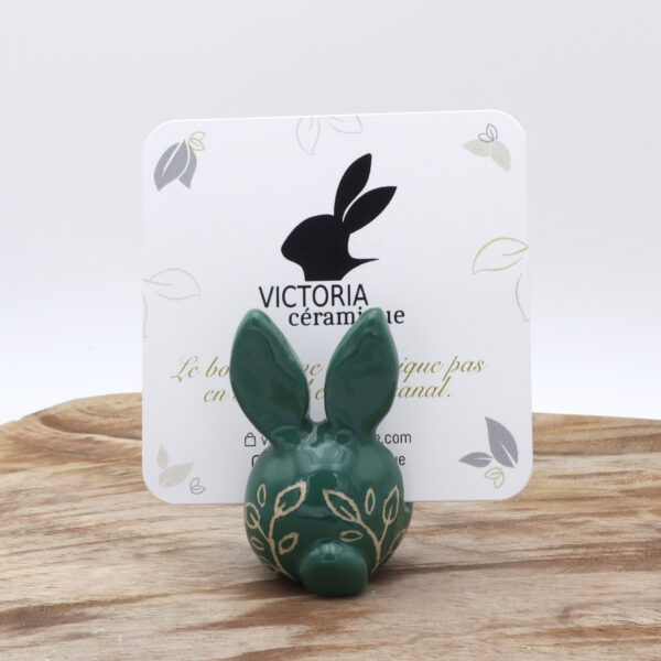 Porte-photo vert en céramique en forme de lapin