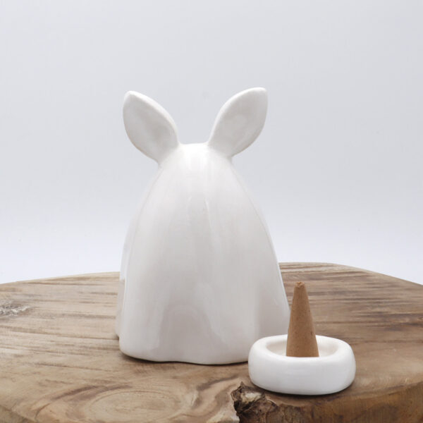 Lapin en céramique en forme de fantôme brule-encens