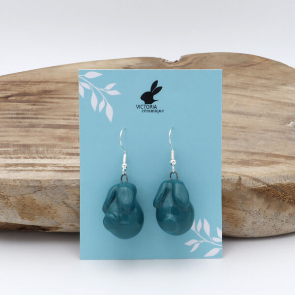 Boucles d'oreilles Bunny bleu vert en forme de lapin