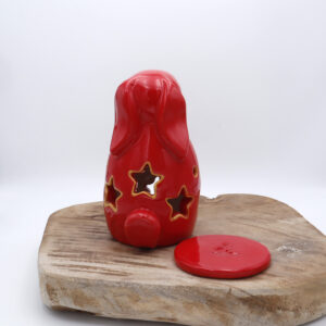 Photophore en faïence en forme de lapin rouge