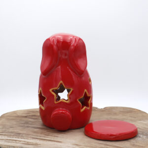 Photophore en faïence en forme de lapin rouge