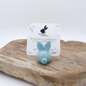 Porte-photo en faïence en forme de lapin bleu clair