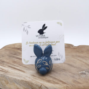 Porte-photo en faïence en forme de lapin bleu foncé