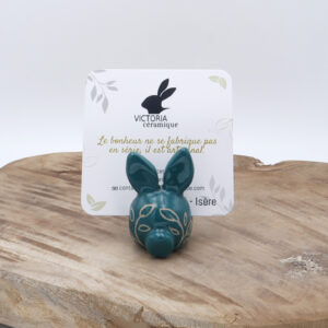 Porte-photo en faïence en forme de lapin bleu vert