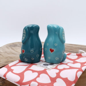 Couple de lapins en céramique bleu cobat et vert