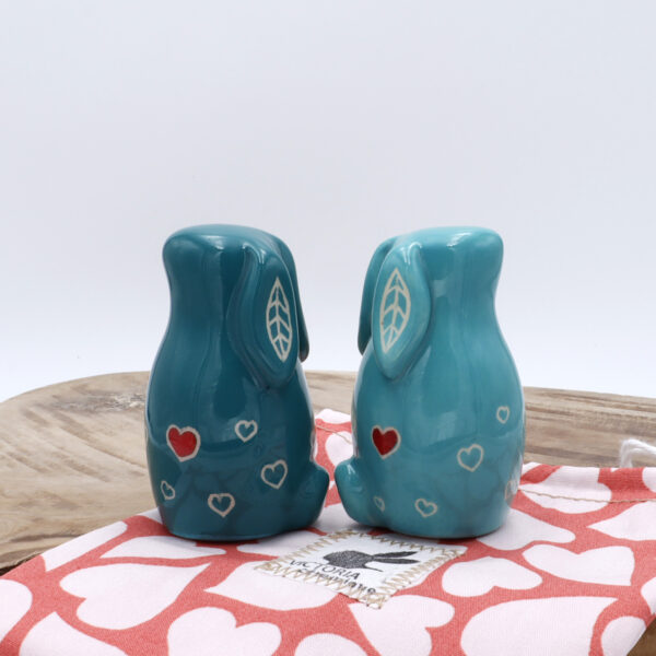 Couple de lapins en céramique bleu cobat et vert