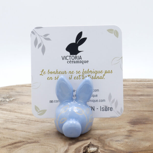 Porte-photo bleu layette en forme de lapin en céramique