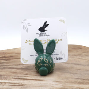 Porte-photo en forme de lapin en céramique vert foncé Victoria Céramique