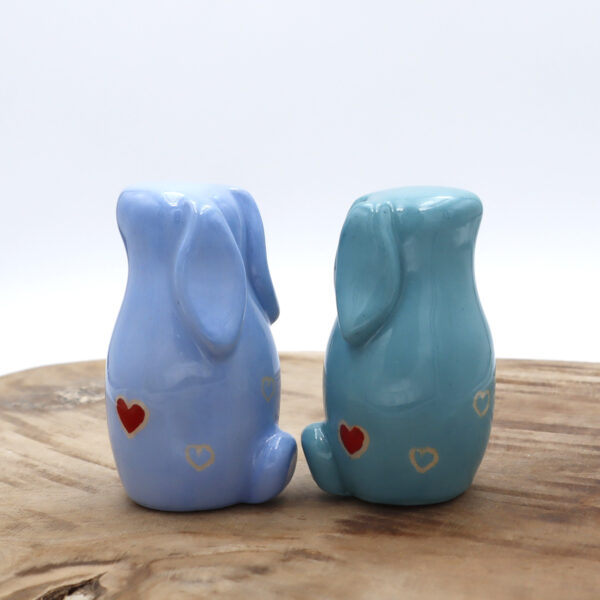 Couple de lapins décoratifs bleus Victoria Céramique