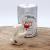 Lapin en céramique tenant une fleur avec une boite comportant le message "Enjoy" Victoria Céramique