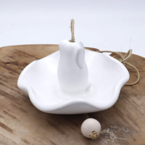 Abreuvoir à oiseaux blanc avec un lapin Victoria Céramique