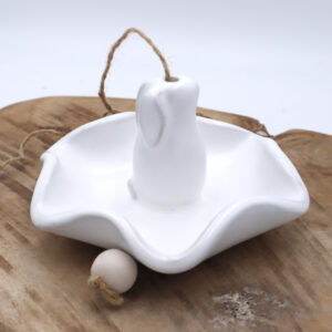 Abreuvoir à oiseaux blanc avec un lapin Victoria Céramique