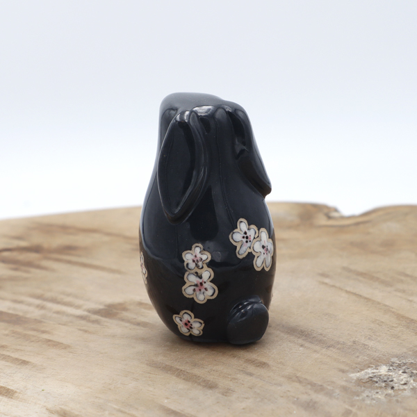 Lapin en céramique gris avec des fleurs Victoria Céramique