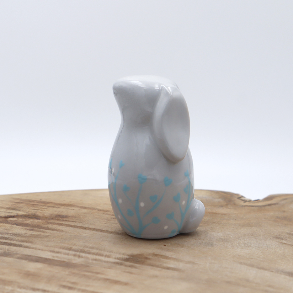 Lapin en céramique gris avec des motifs bleus Victoria Céramique