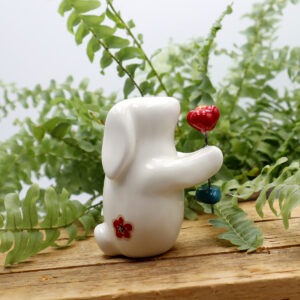 Lapin blanc et sa fleur Victoria Céramique