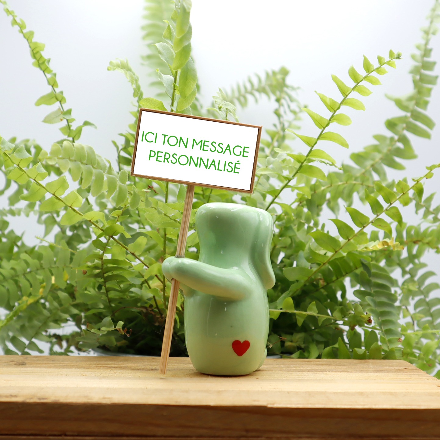 Lapin vert céramique message personnalisable Victoria Céramique